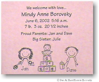 Pen At Hand Stick Figures - Birth Announcements - Family Blocks (b/w)